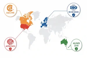 Four major certification regions — one standard doesn’t cover all markets. Know which applies to your destination country.