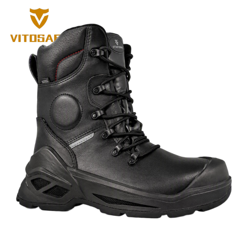 High-Cut Tactical Work Boots — Black Leather-Look Footwear with Side Zipper and Ankle Strap