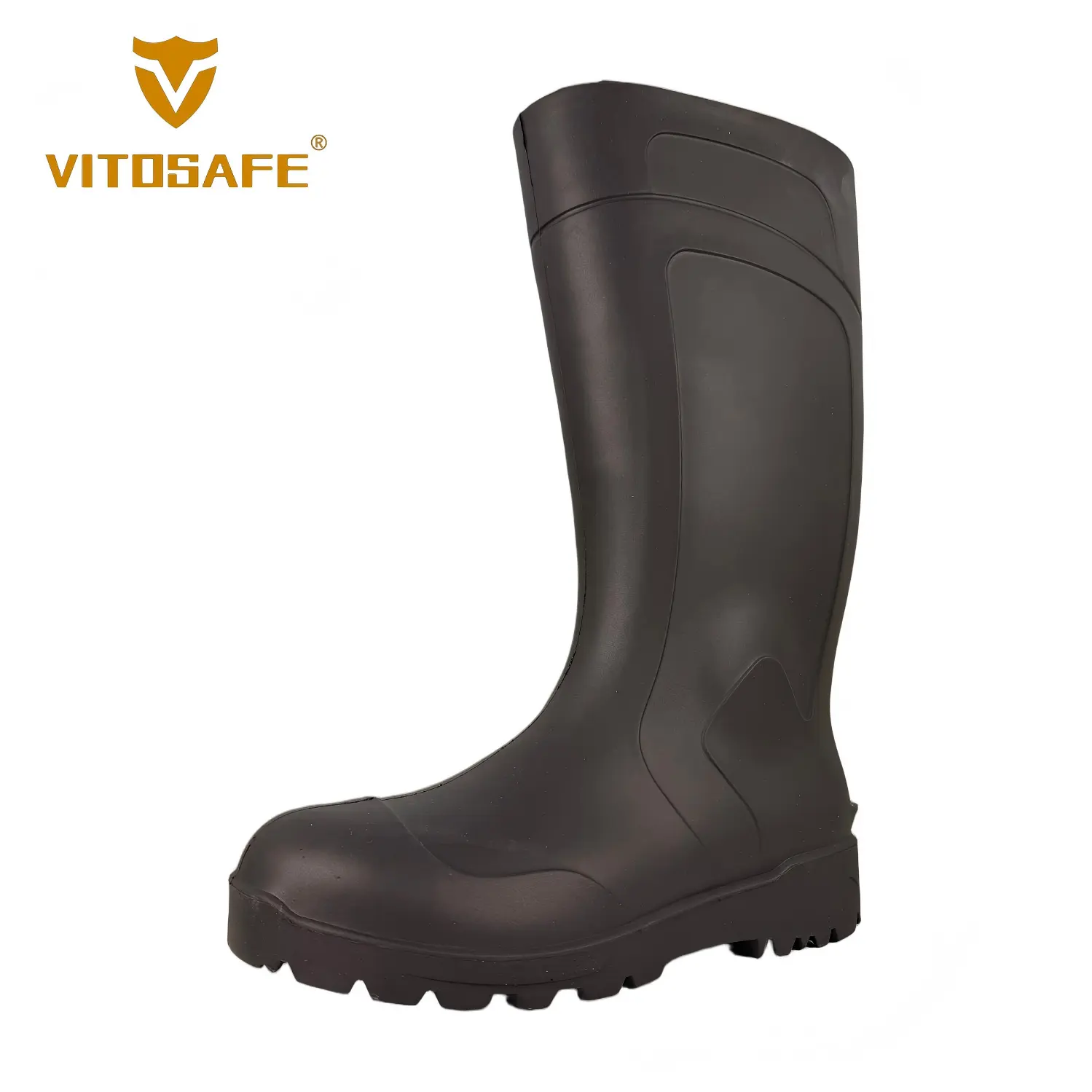 VITOSAFE Knee-High PVC Safety Rain Boots — Black, Steel Toe Cap & Anti-Puncture Steel Plate, Waterproof Work Gumboots