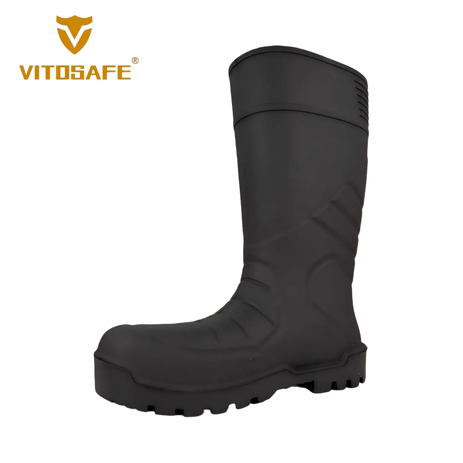VITOSAF Knee-High PVC Safety Rain Boots — Olive Green, Steel Anti-Puncture Midplate, Waterproof Work Gumboots