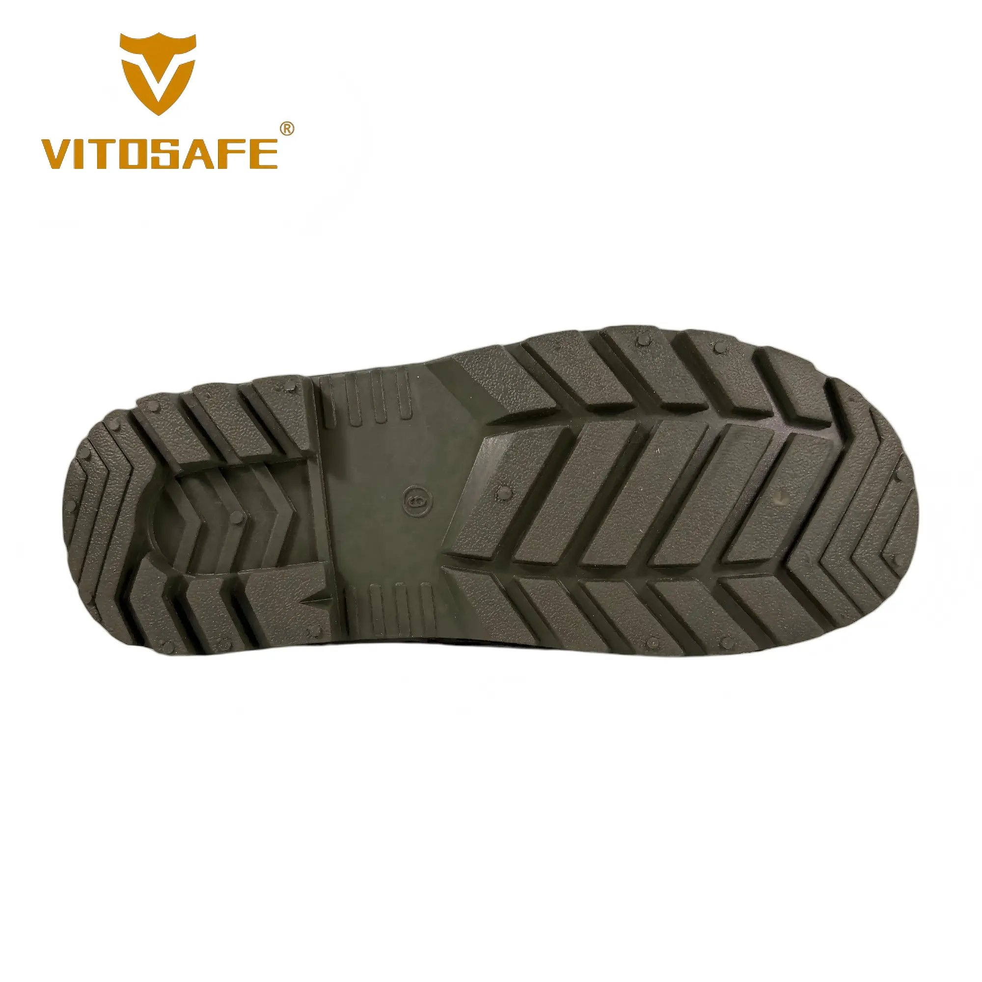 VITOSAF Knee-High PVC Safety Rain Boots — Olive Green, Steel Anti-Puncture Midplate, Waterproof Work Gumboots