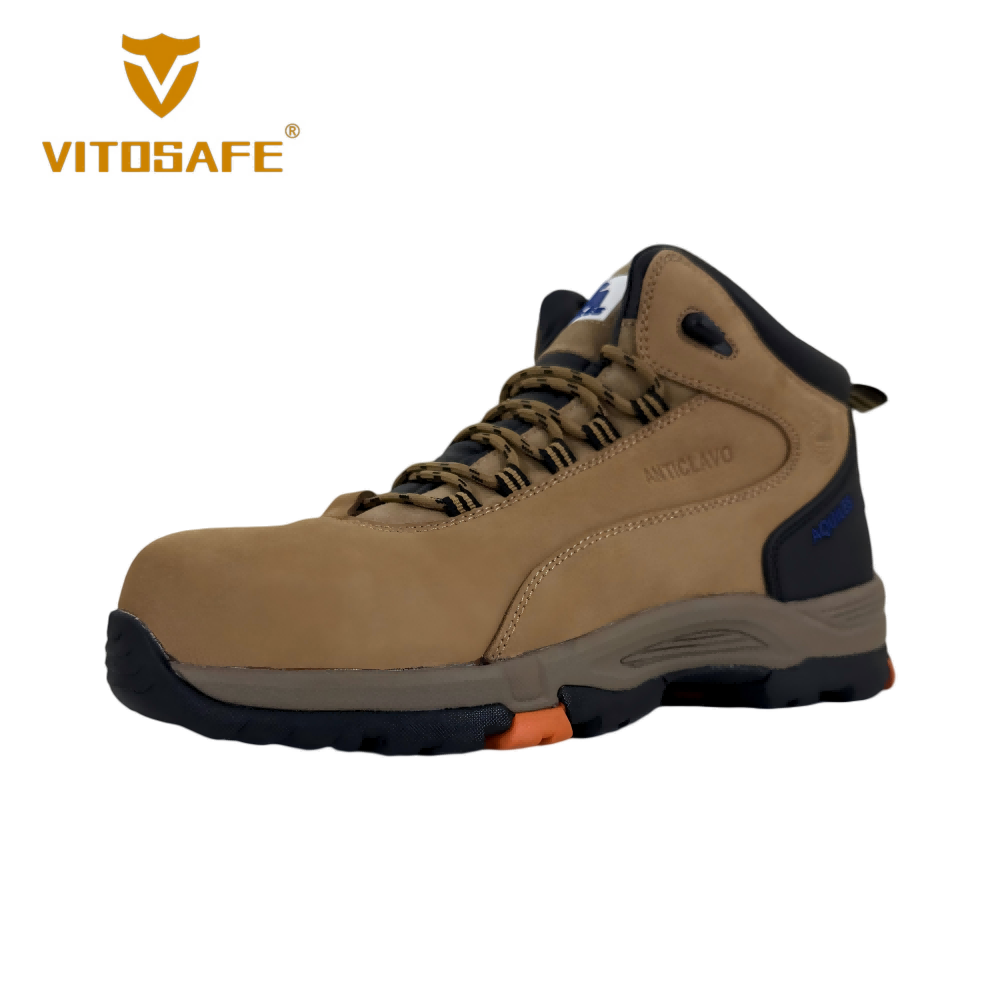 Nubuck Leather Safety Boots — Brown Mid-Cut S1P SRC Construction Boots