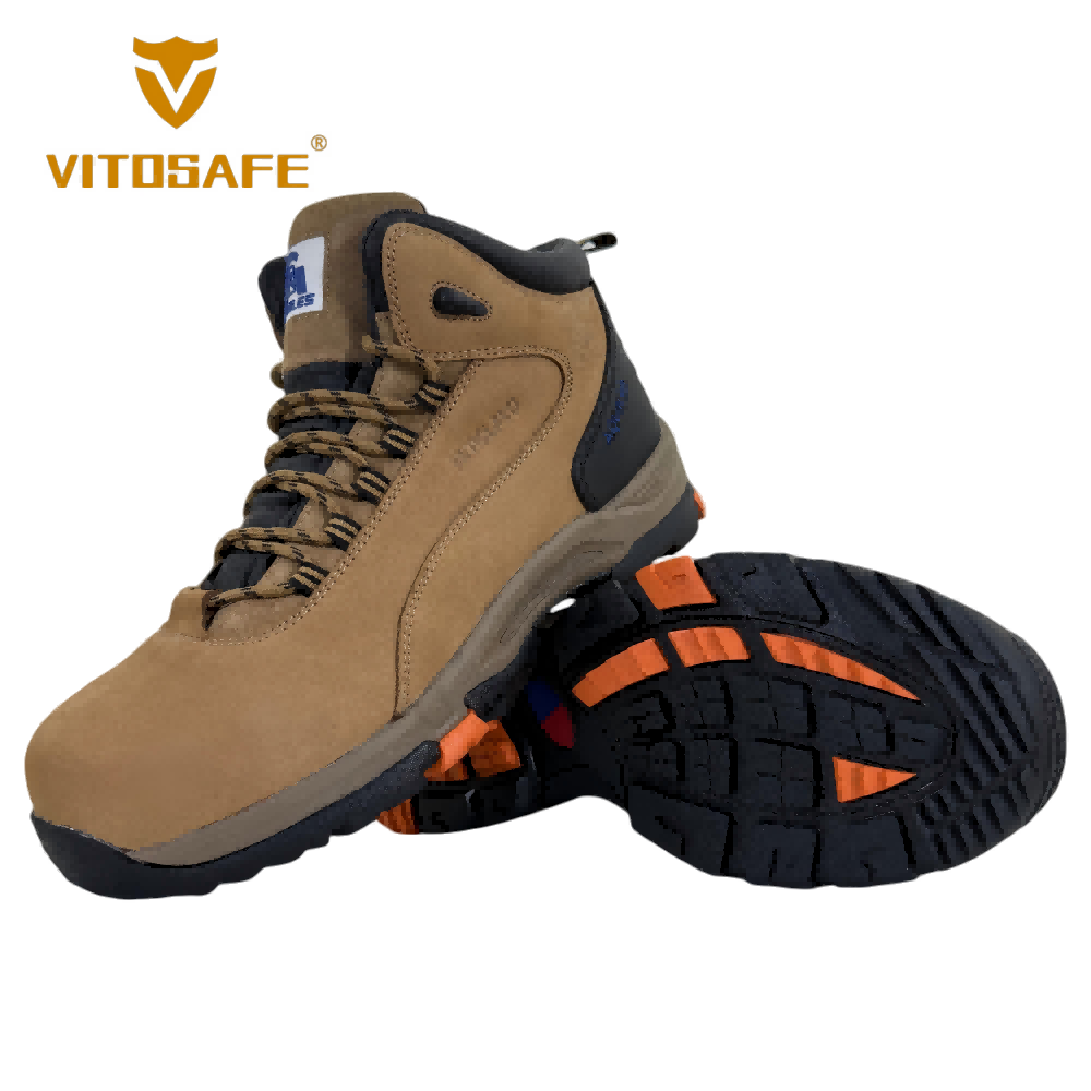 Nubuck Leather Safety Boots — Brown Mid-Cut S1P SRC Construction Boots