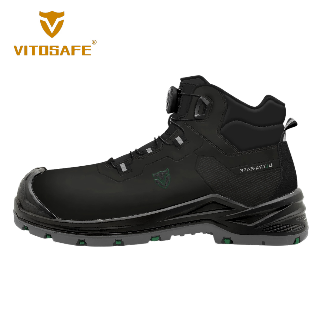Sleek Mid-Cut Dial-Lacing Safety Boots — Black S1P SRC Warehouse Work Footwear