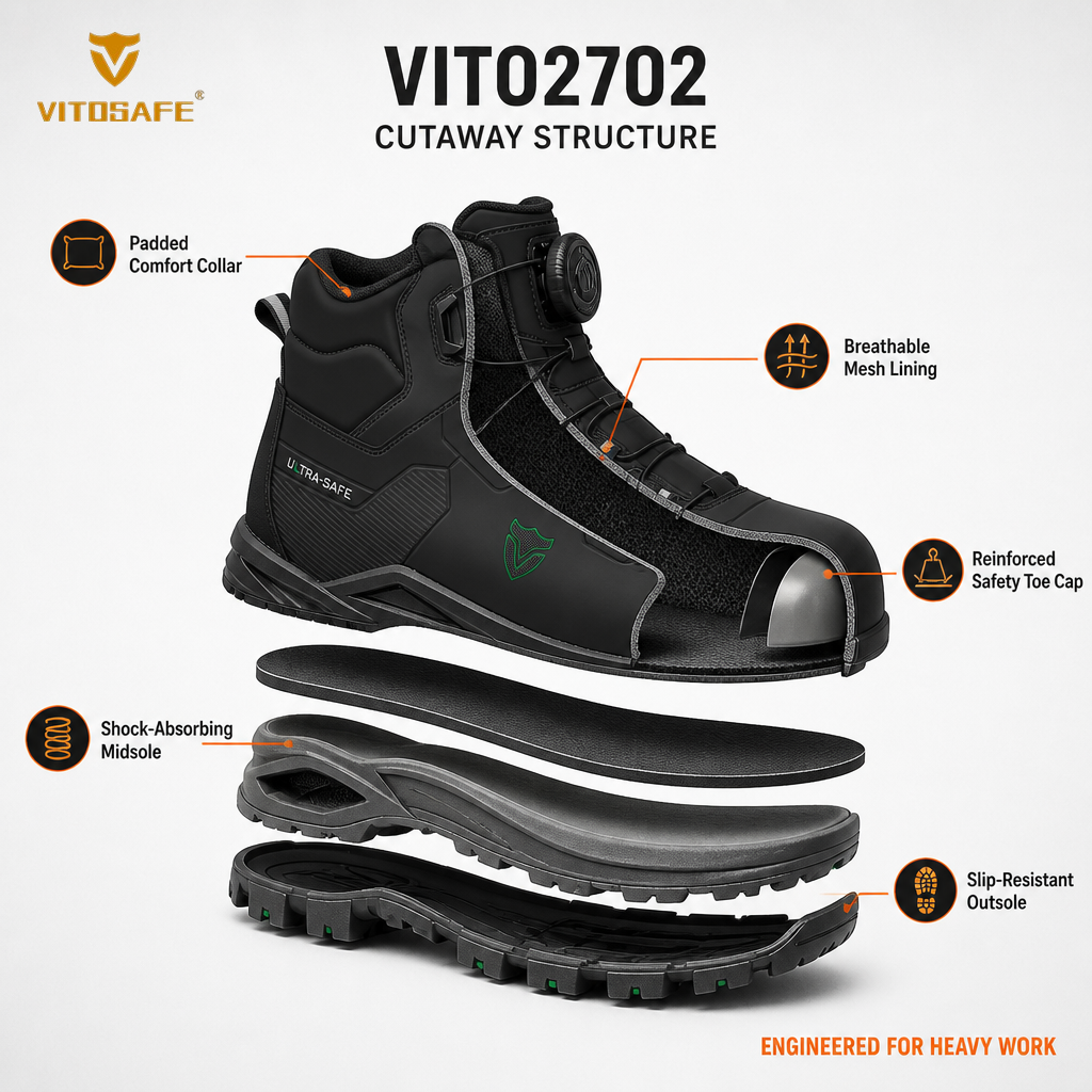 Sleek Mid-Cut Dial-Lacing Safety Boots — Black S1P SRC Warehouse Work Footwear