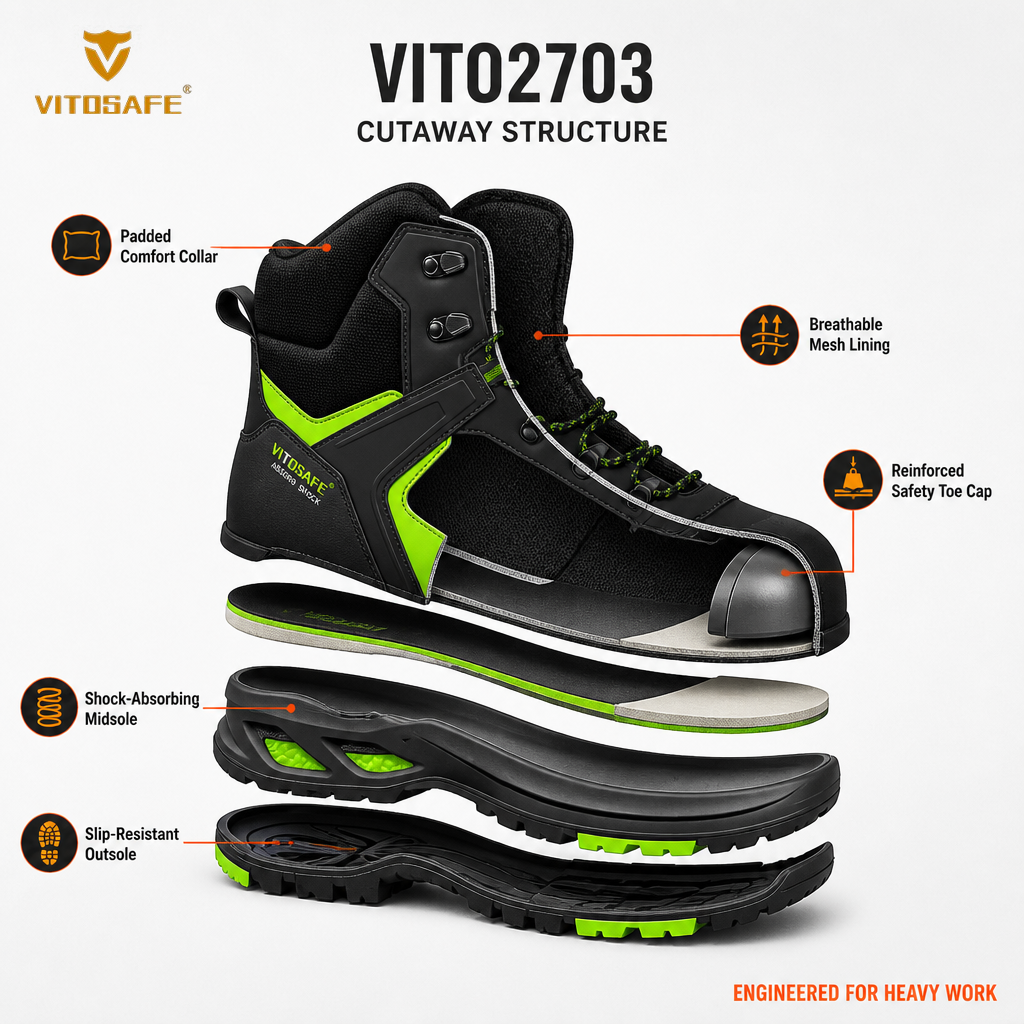 High-Visibility Construction Safety Boots — Breathable S1P Work Boots with Green Accents