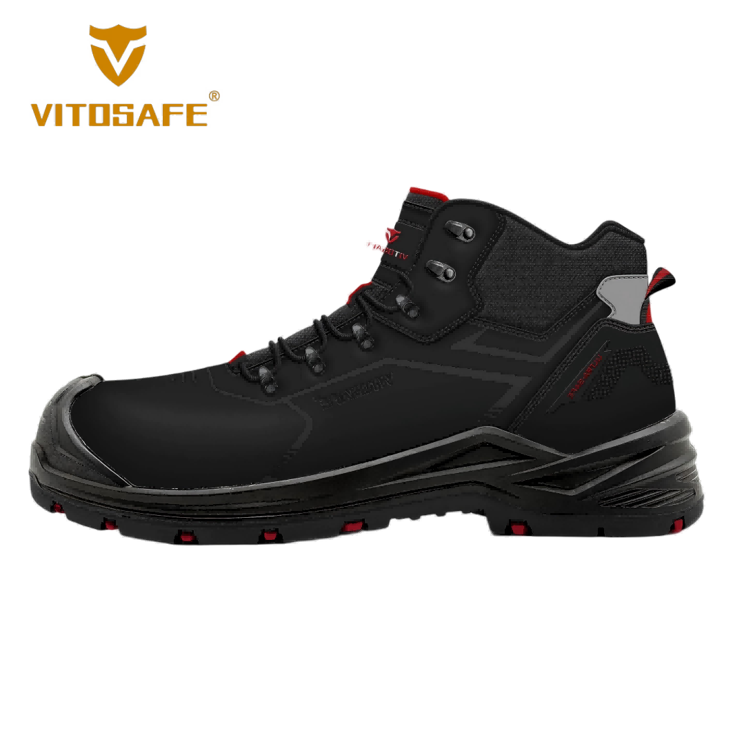 Rugged Mid-Top Industrial Safety Boots — Black & Red S1P SRC Protective Footwear