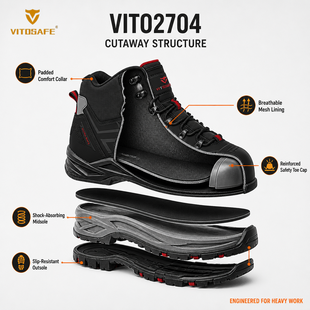 Rugged Mid-Top Industrial Safety Boots — Black & Red S1P SRC Protective Footwear