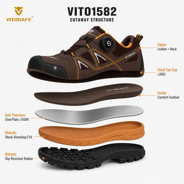 Leather-Mesh Hiking Safety Shoes — Brown BOA Outdoor Footwear