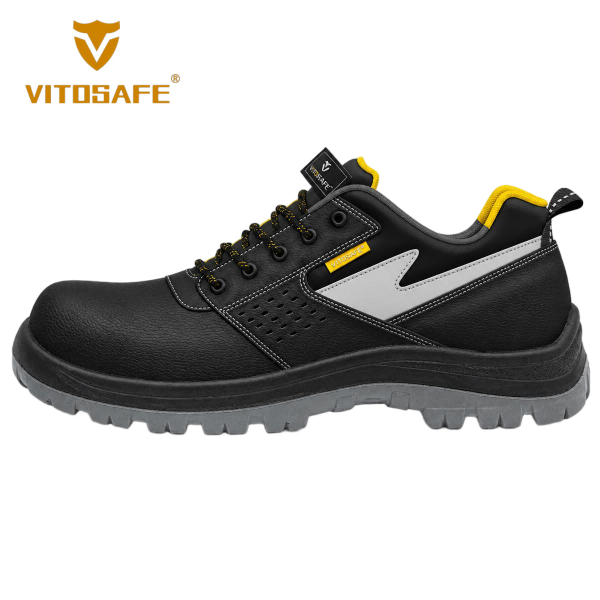 PU Leather Steel-Toe Work Shoes — Black Workshop Footwear