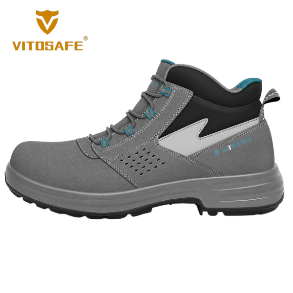 Suede Mid-Cut Steel-Toe Safety Boots — Grey Construction