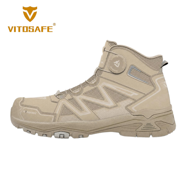 Beige Mesh BOA Mid-Cut Safety Boots — Steel-Toe Warehouse