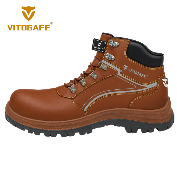 Leather Mid-Cut Steel-Toe Work Boots — Brown Construction